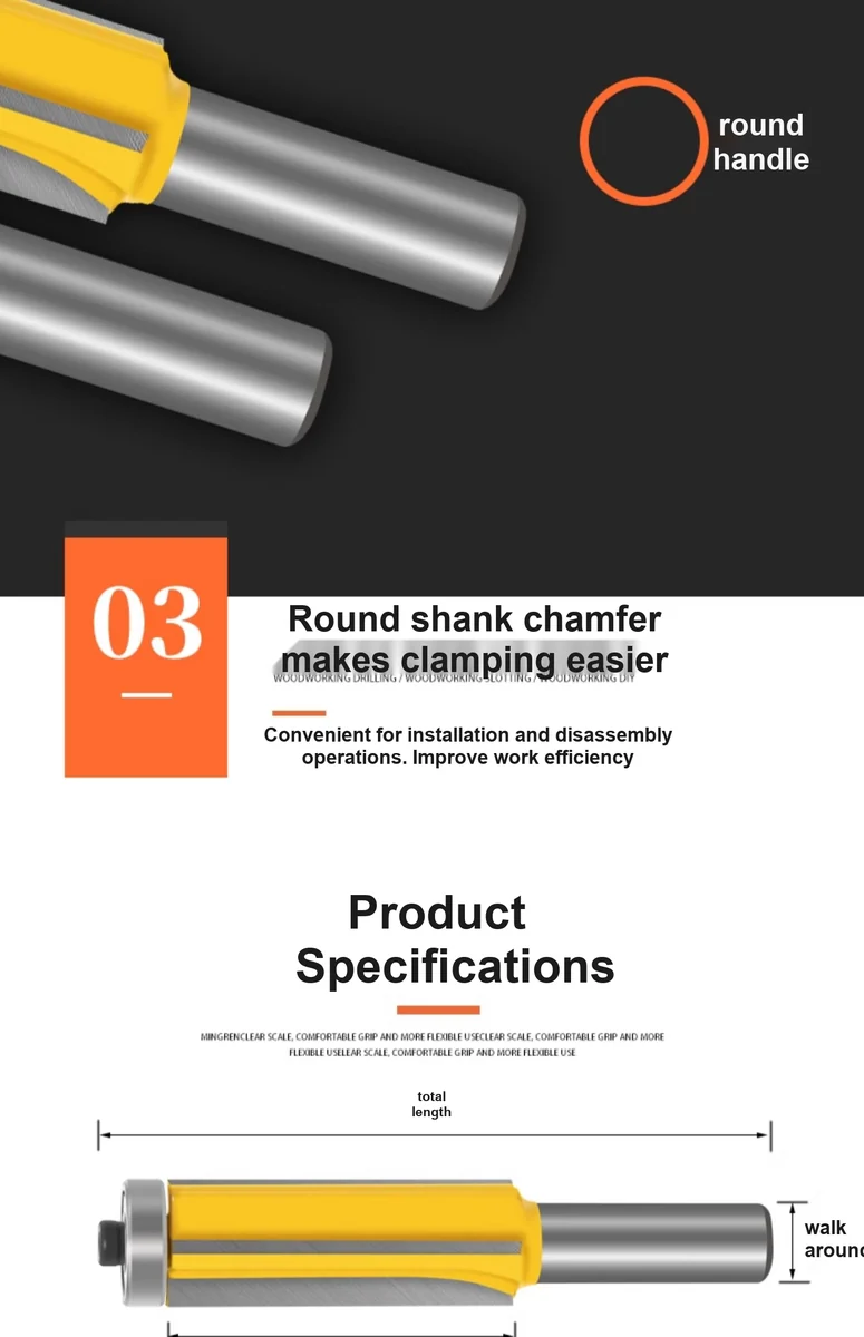 CUTQOR 12 mm Shank Four-Flute Bearing-Guided Flush-Trim Router Bit product detail