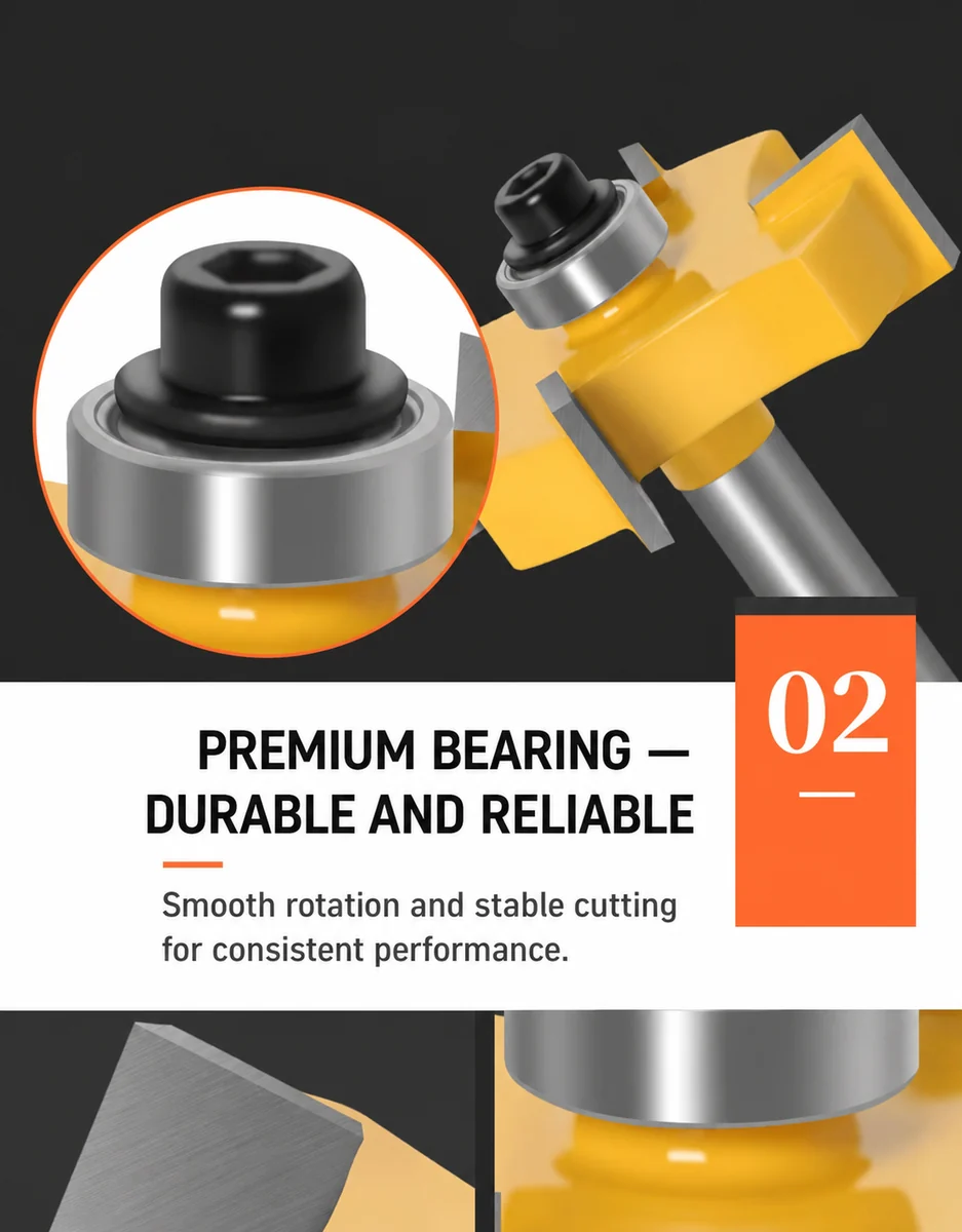 CUTQOR Four-Flute Bearing T-Slot Router Bits product detail