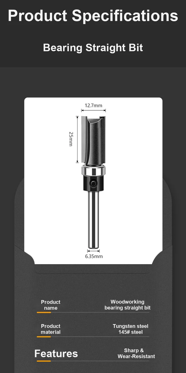 CUTQOR Bottom-Bearing Three-Flute Straight Router Bits product detail