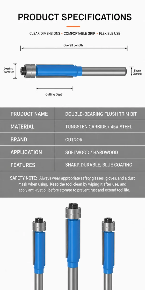 CUTQOR Double-Bearing & Three-Flute Flush-Trim Router Bit Series product detail