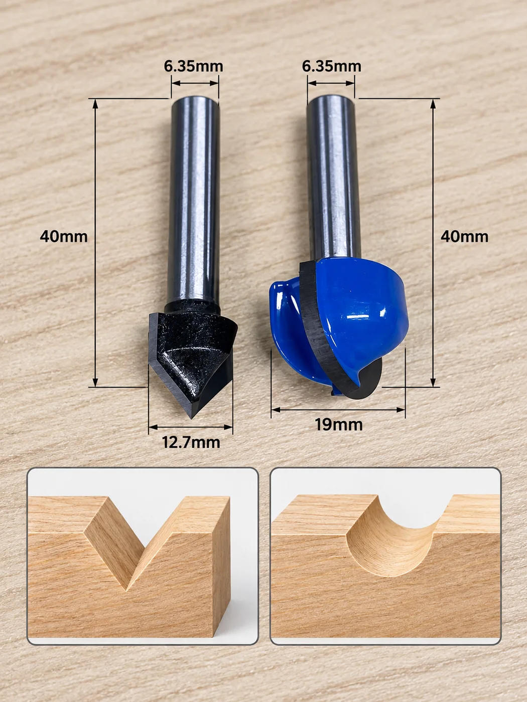 CUTQOR 1/4-Inch 90° V-Groove Router Bits localized English product image 10017-en.webp