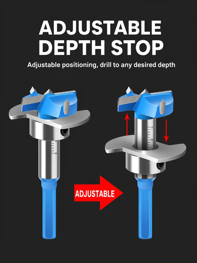 CUTQOR Adjustable Depth-Stop Hinge Boring Bits product detail