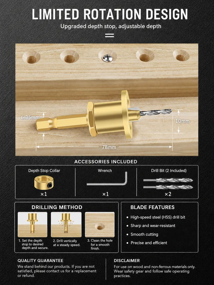 CUTQOR Adjustable Depth-Stop Countersink Drill Bits product detail