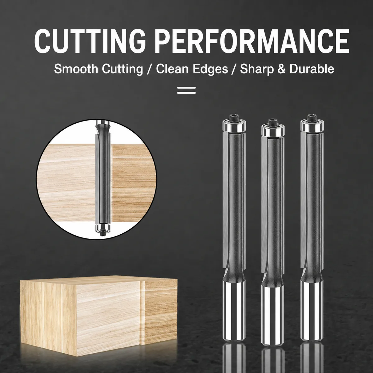 Smooth cutting clean edges and durable extended flush-trim bits