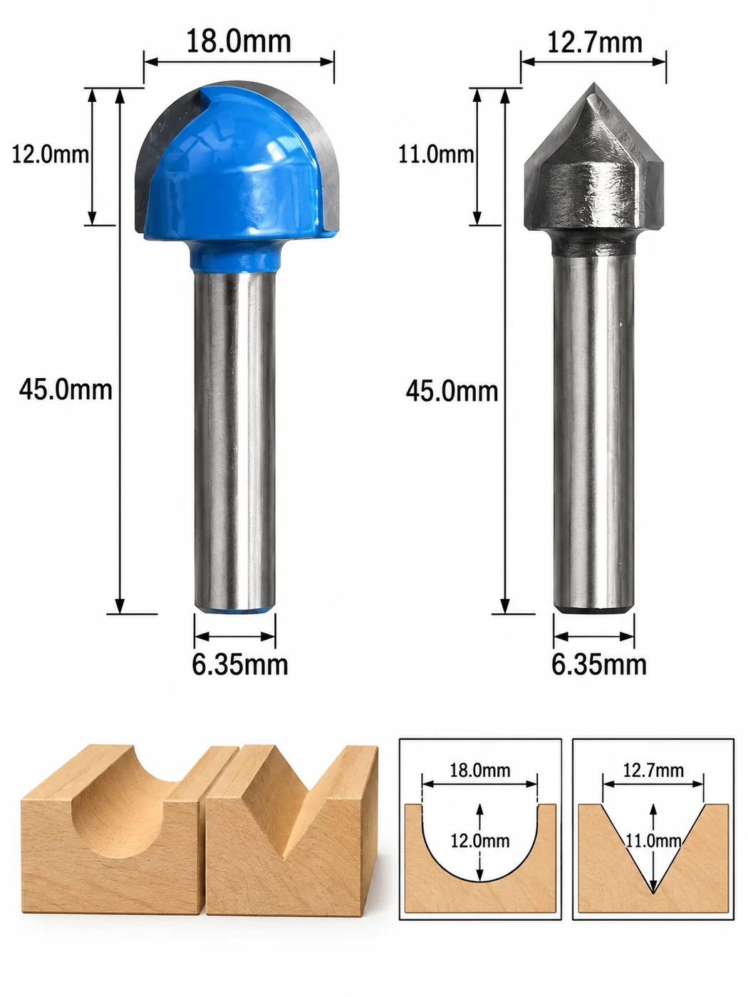 CUTQOR 1/4-Inch 90° V-Groove Router Bits localized English product image 10022-en.webp