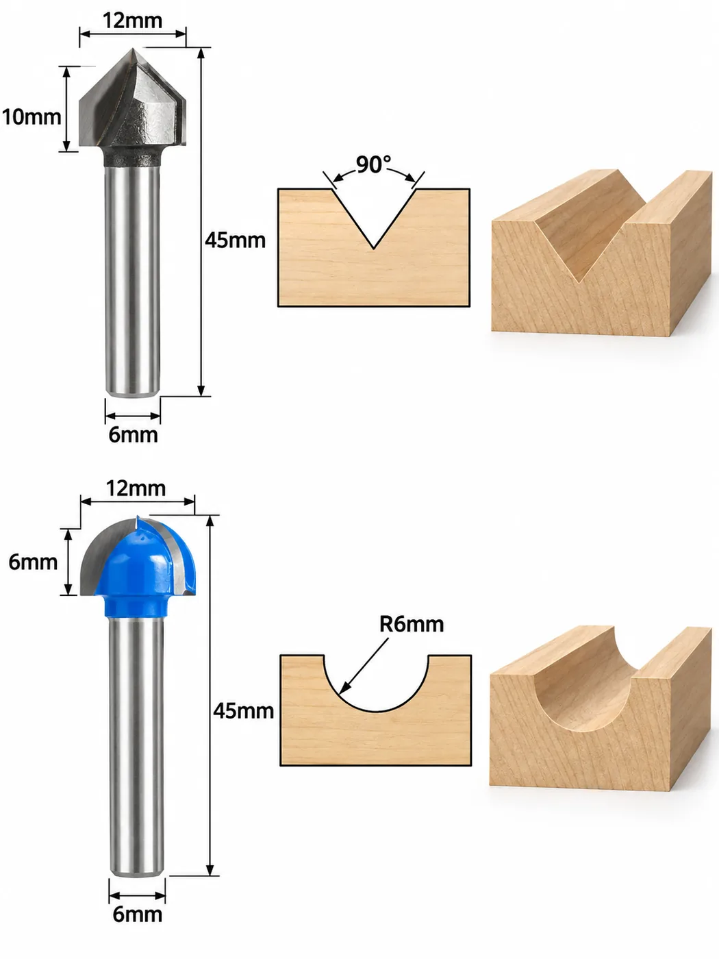CUTQOR 1/4-Inch 90° V-Groove Router Bits localized English product image 10023-en.webp