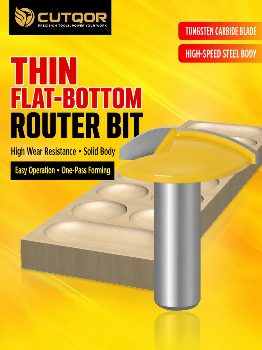 CUTQOR thin flat-bottom router bit for one-pass recess forming
