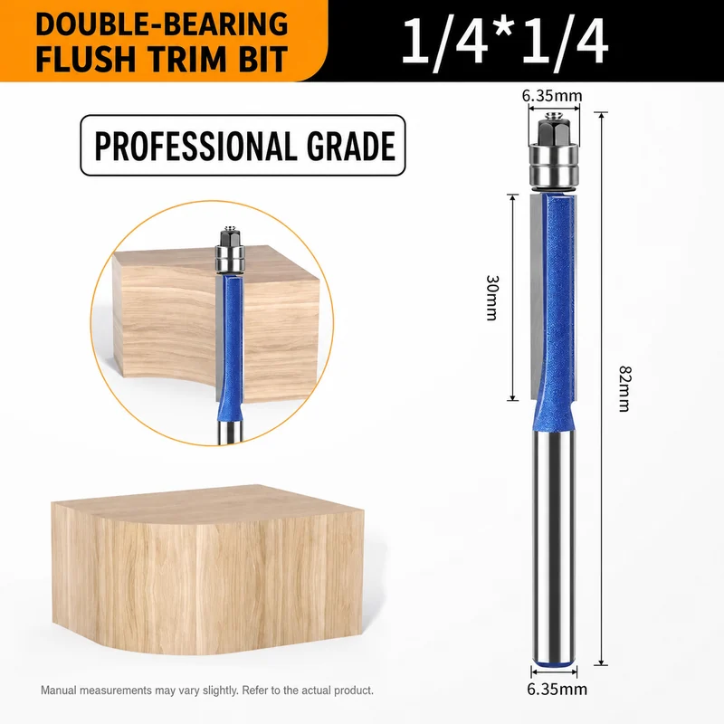 Double-bearing flush-trim router bit, 1/4 by 1/4 inch