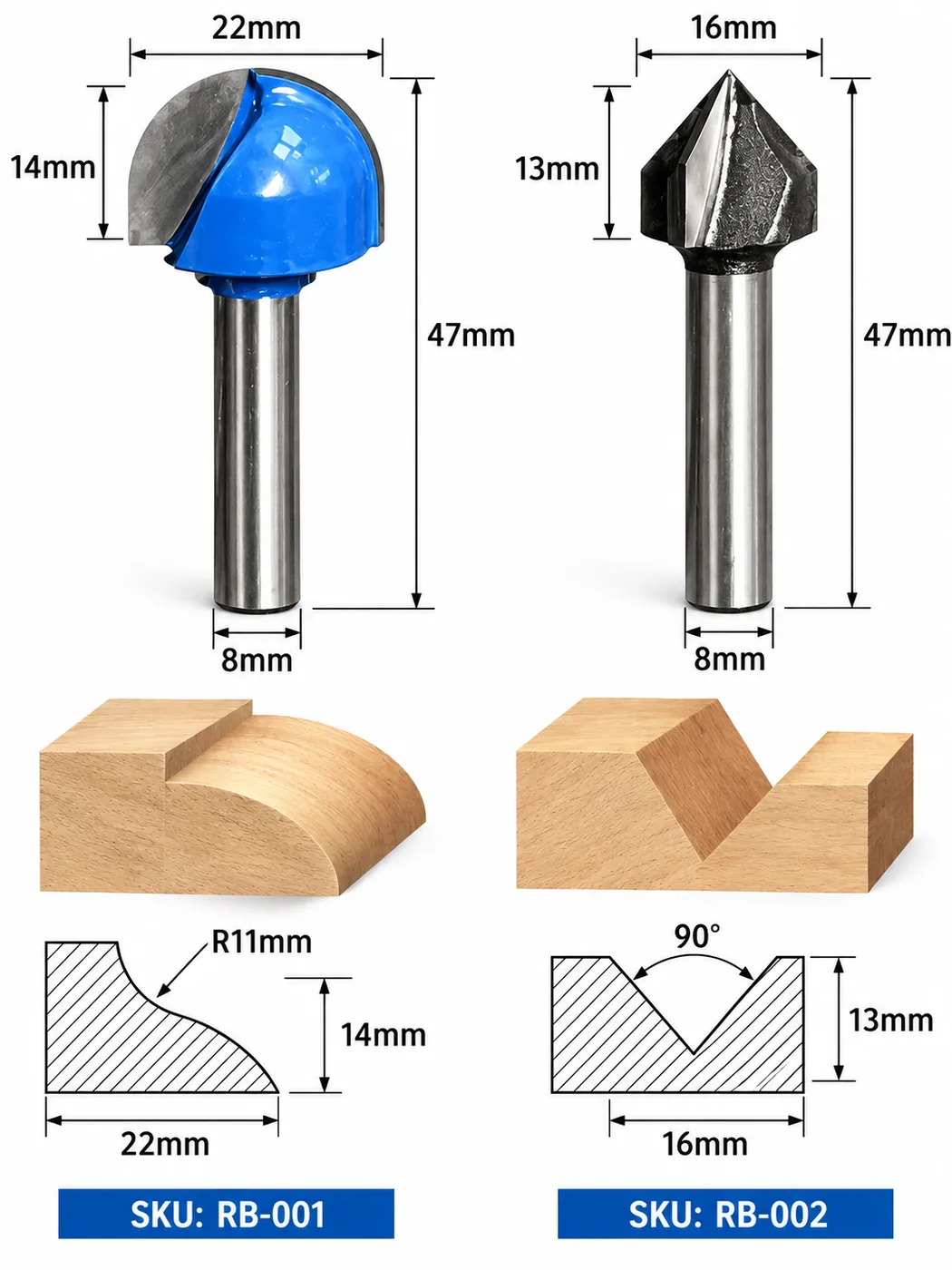 CUTQOR 1/4-Inch 90° V-Groove Router Bits localized English product image 10025-en.webp