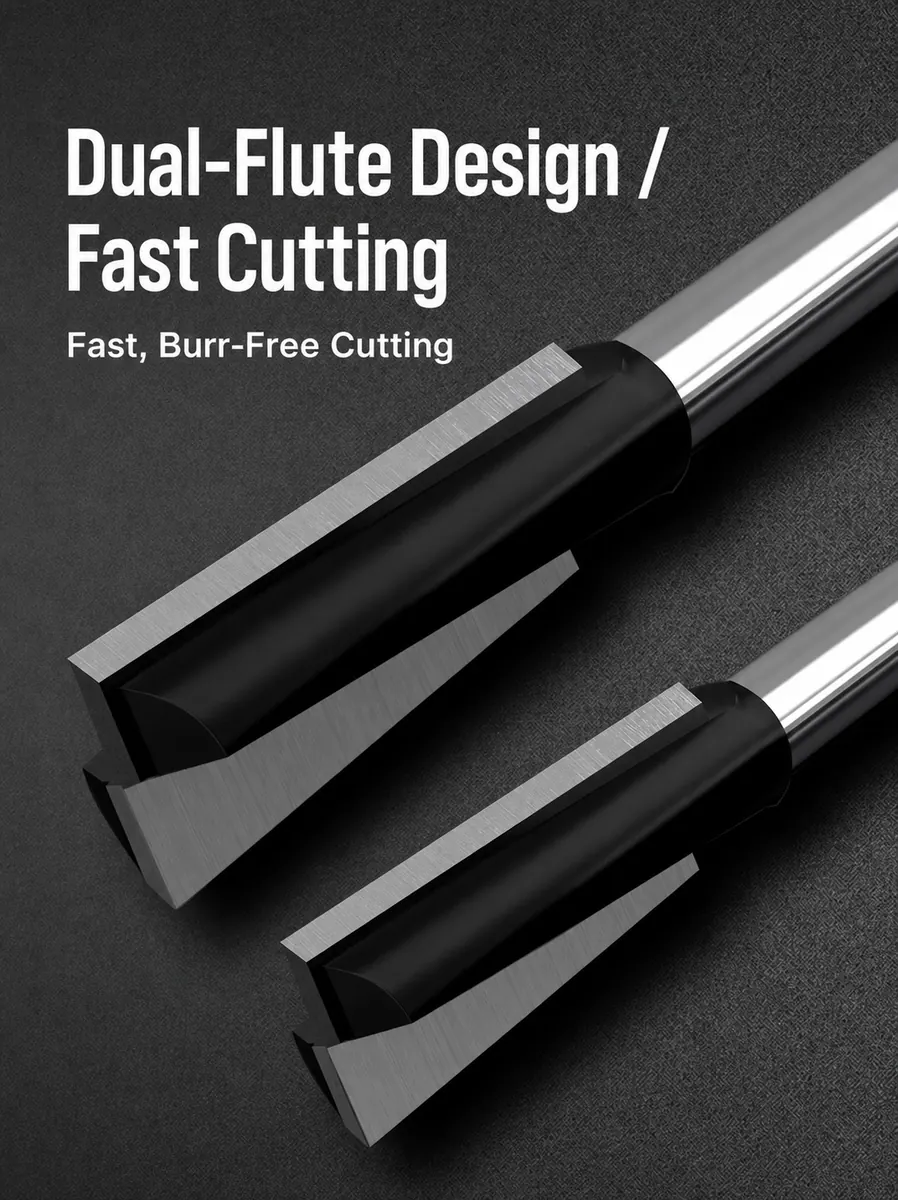 Dual-flute extra-long door mortising router bit construction