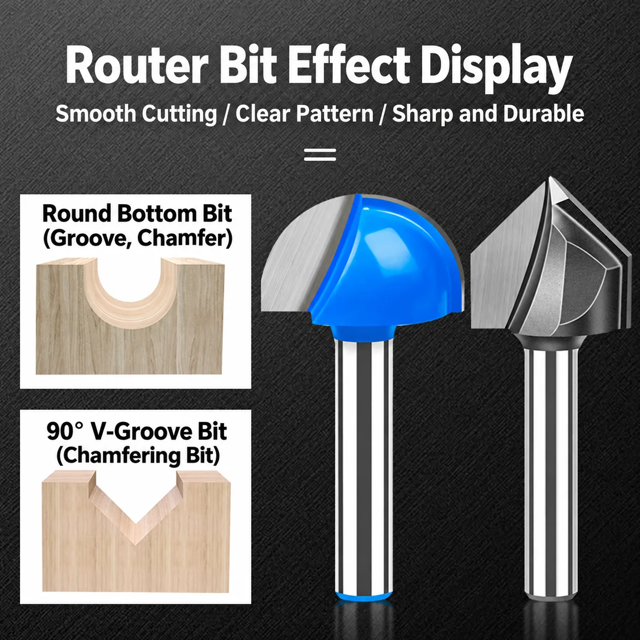 CUTQOR 1/4-Inch 90° V-Groove Router Bits localized English product image 10026-en.webp