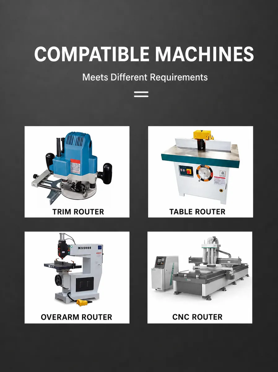 Trim table CNC and overarm router compatibility for extended flush trimming