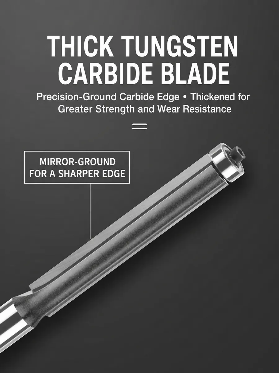 Thick tungsten carbide extended flush-trim cutting edge