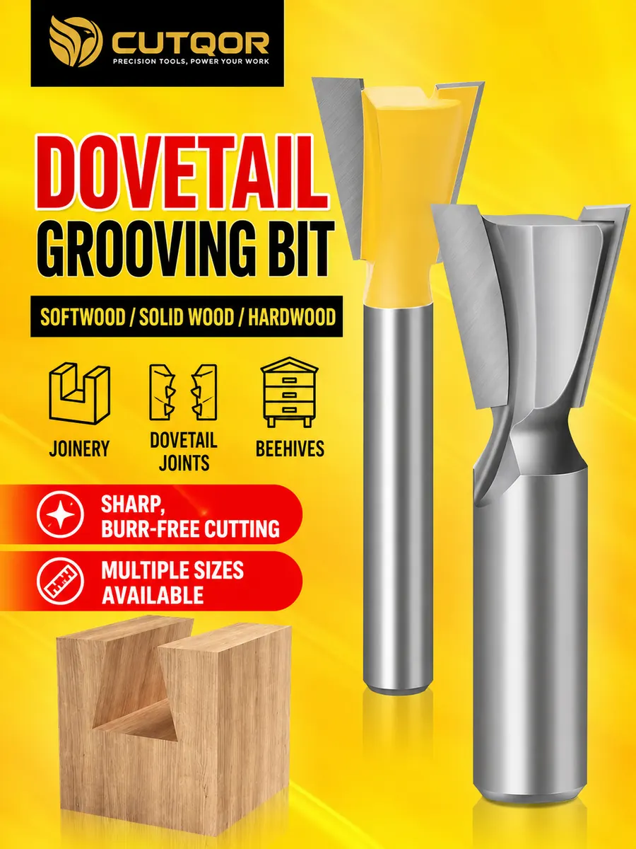 CUTQOR dovetail grooving router bit for woodworking joints and slots
