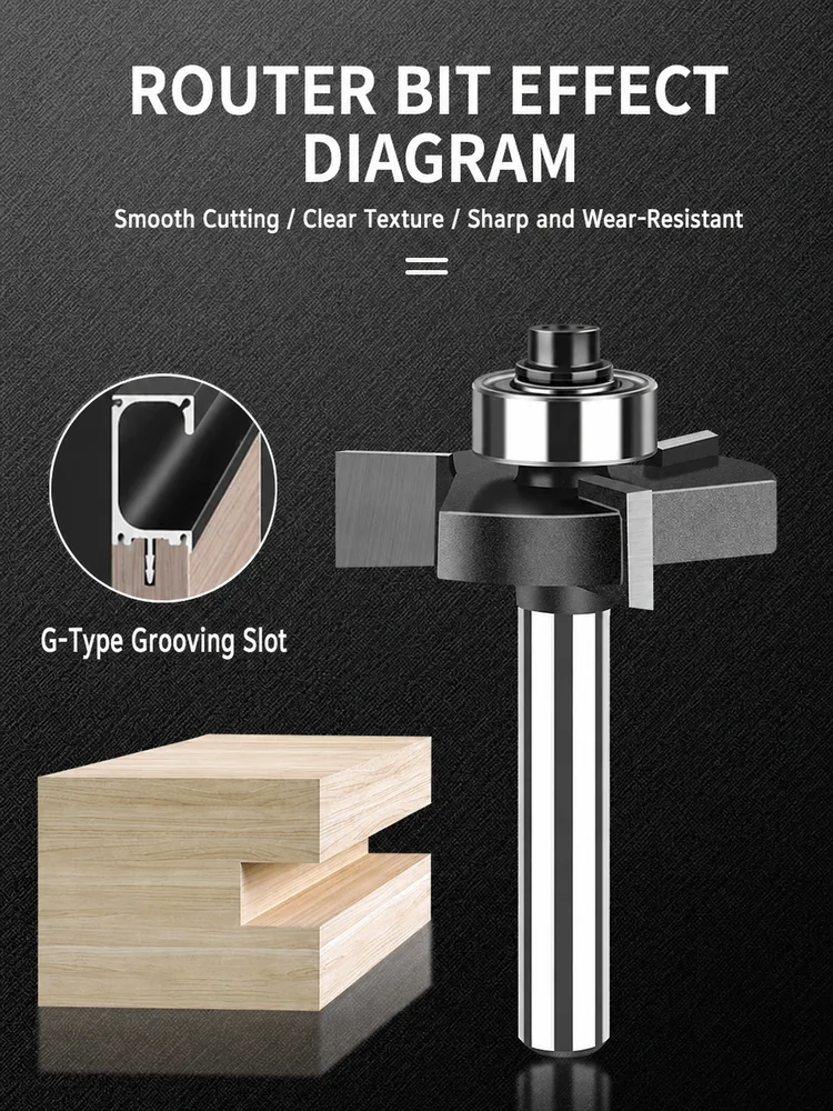 CUTQOR Three-Flute Bearing T-Slot Router Bits product detail
