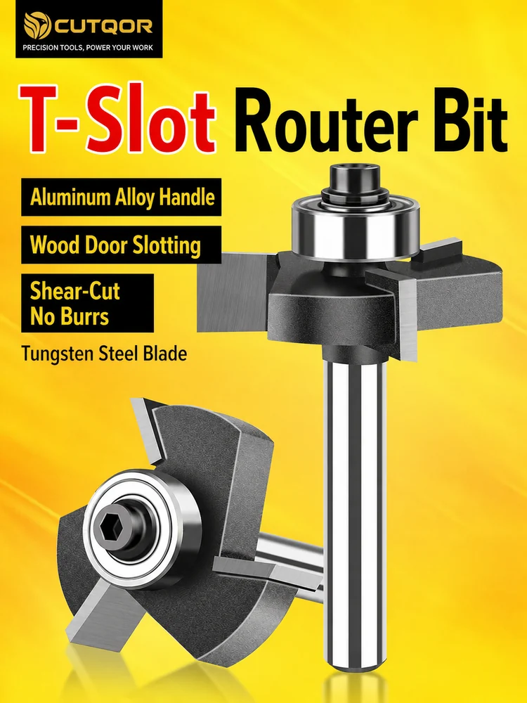 CUTQOR Three-Flute Bearing T-Slot Router Bits product detail