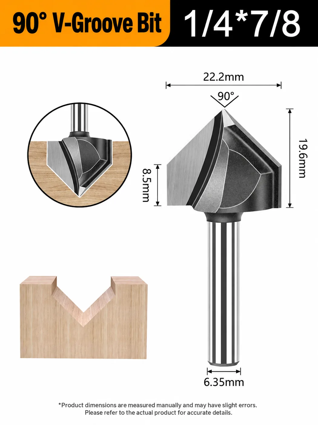 CUTQOR 1/4-Inch 90° V-Groove Router Bits localized English product image 10030-en.webp