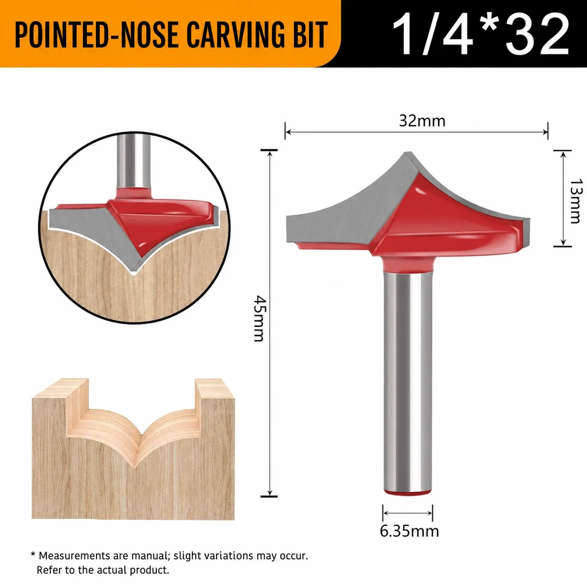 Pointed-Nose Carving Bit 1/4 × 32 Alternate Specification View