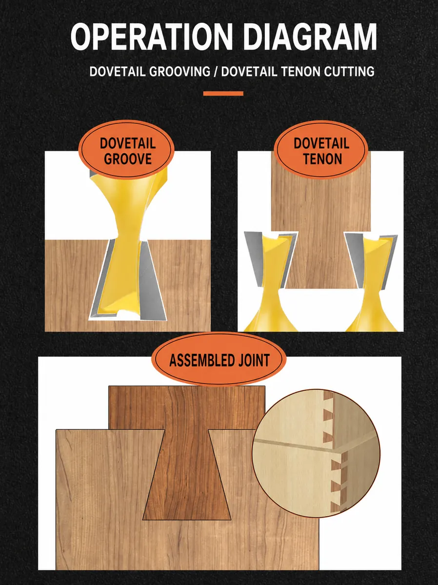 CUTQOR dovetail grooving router bit for woodworking joints and slots