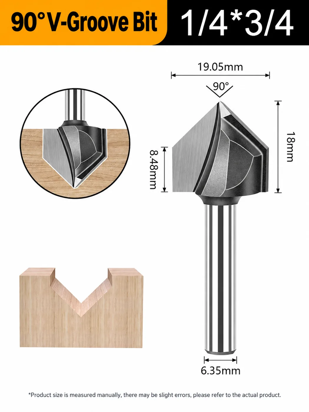CUTQOR 1/4-Inch 90° V-Groove Router Bits localized English product image 10031-en.webp
