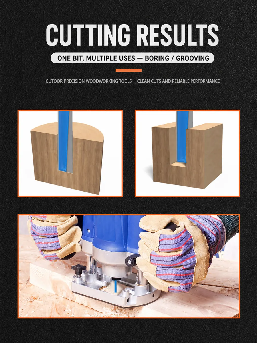 Bottom-cleaning router bit boring grooving and handheld routing applications