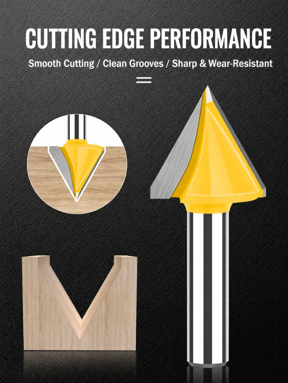 Multi-angle 3D V-groove bit for smooth clean grooves