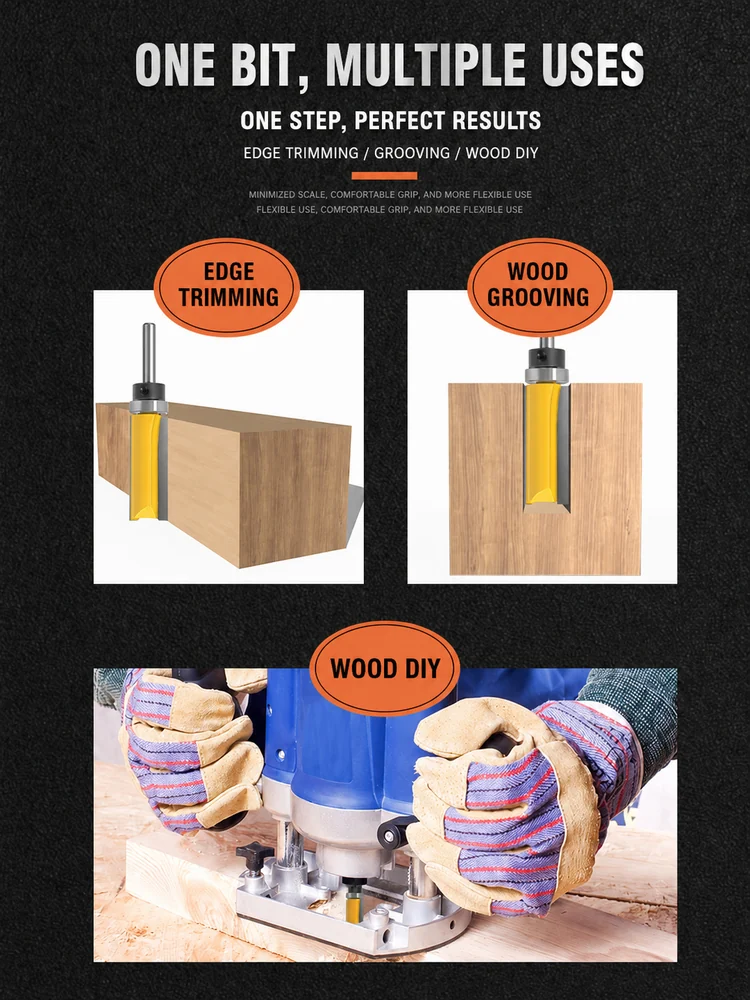CUTQOR Bearing-Guided Flush-Trim & Three-Flute Router Bits product detail