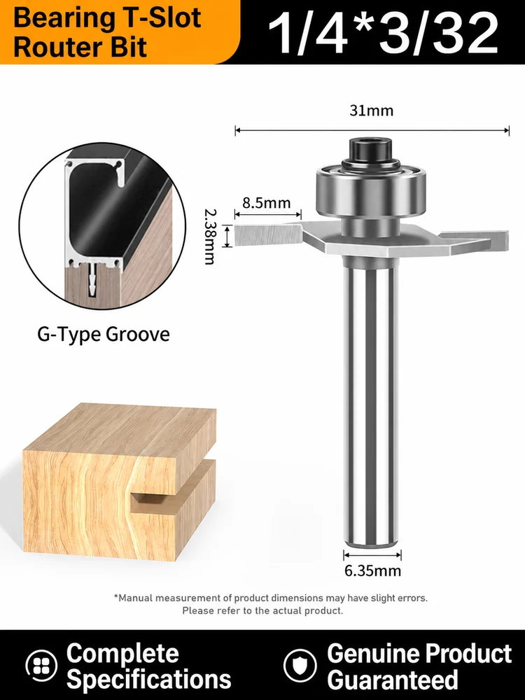 CUTQOR Three-Flute Bearing T-Slot Router Bits product detail