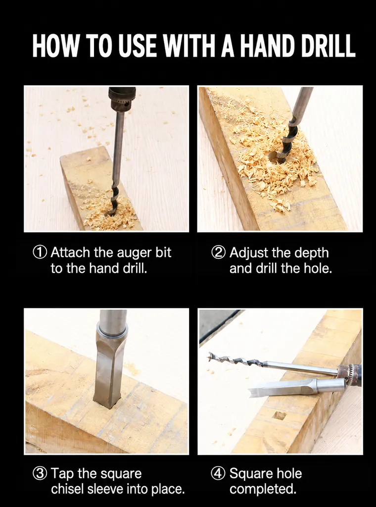 Square Hole Mortising Bit Operating Steps