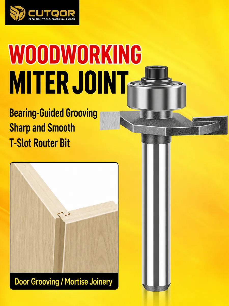 CUTQOR bearing-guided T-slot mortise and tenon router bit