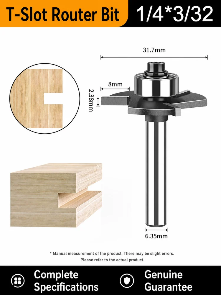 CUTQOR Three-Flute Bearing T-Slot Router Bits product detail