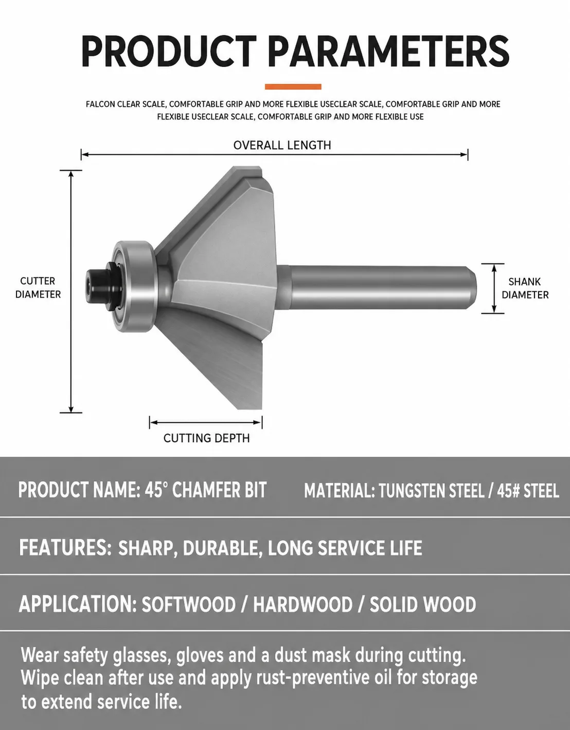 45° Chamfer Router Bit 1/4 × 5/16 for Woodworking - product detail 3