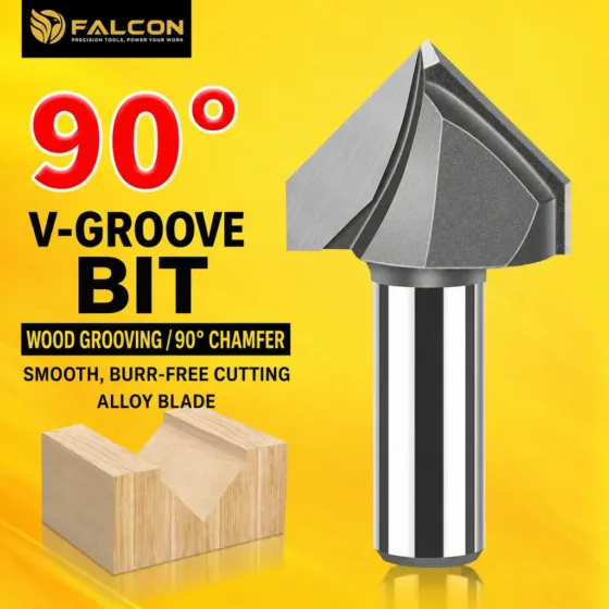 90 degree V-groove router bit for woodworking and panel folding