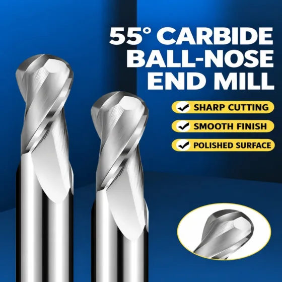 55° Aluminum 2-Flute Ball Nose End Mills — translated original product image