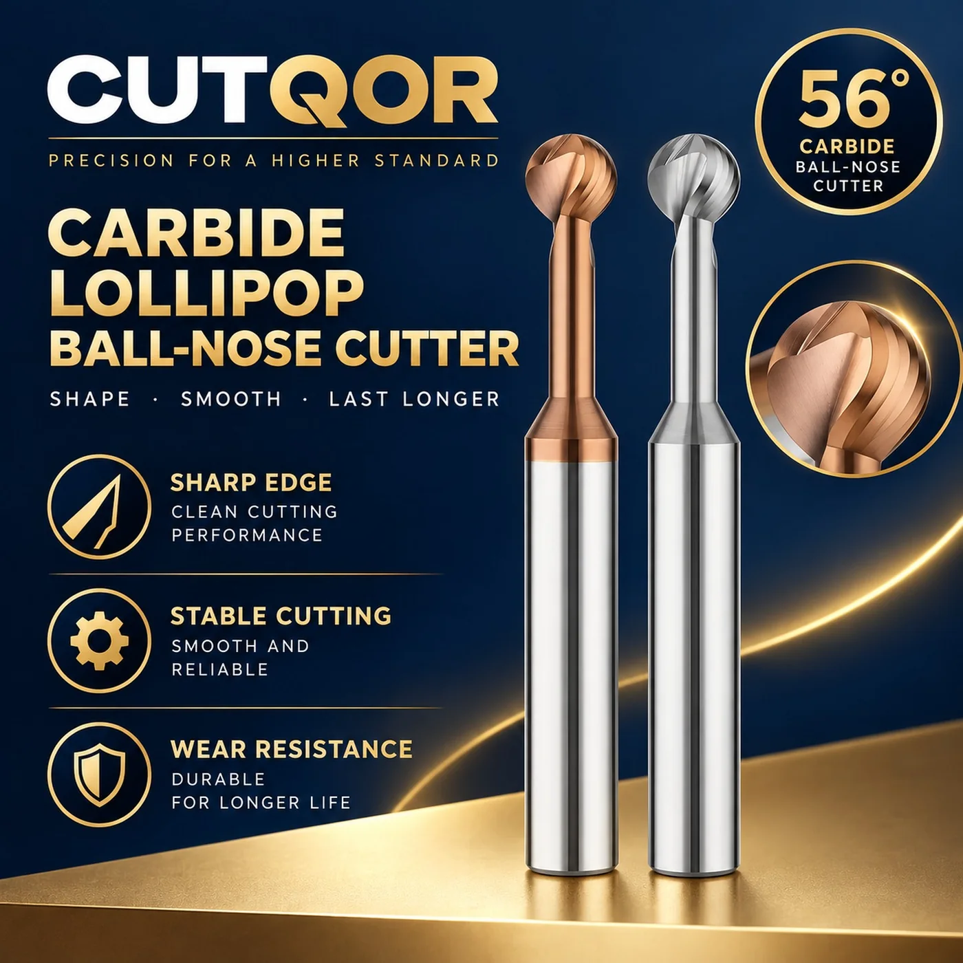 56° Carbide Lollipop Ball Nose Cutters — translated original product image