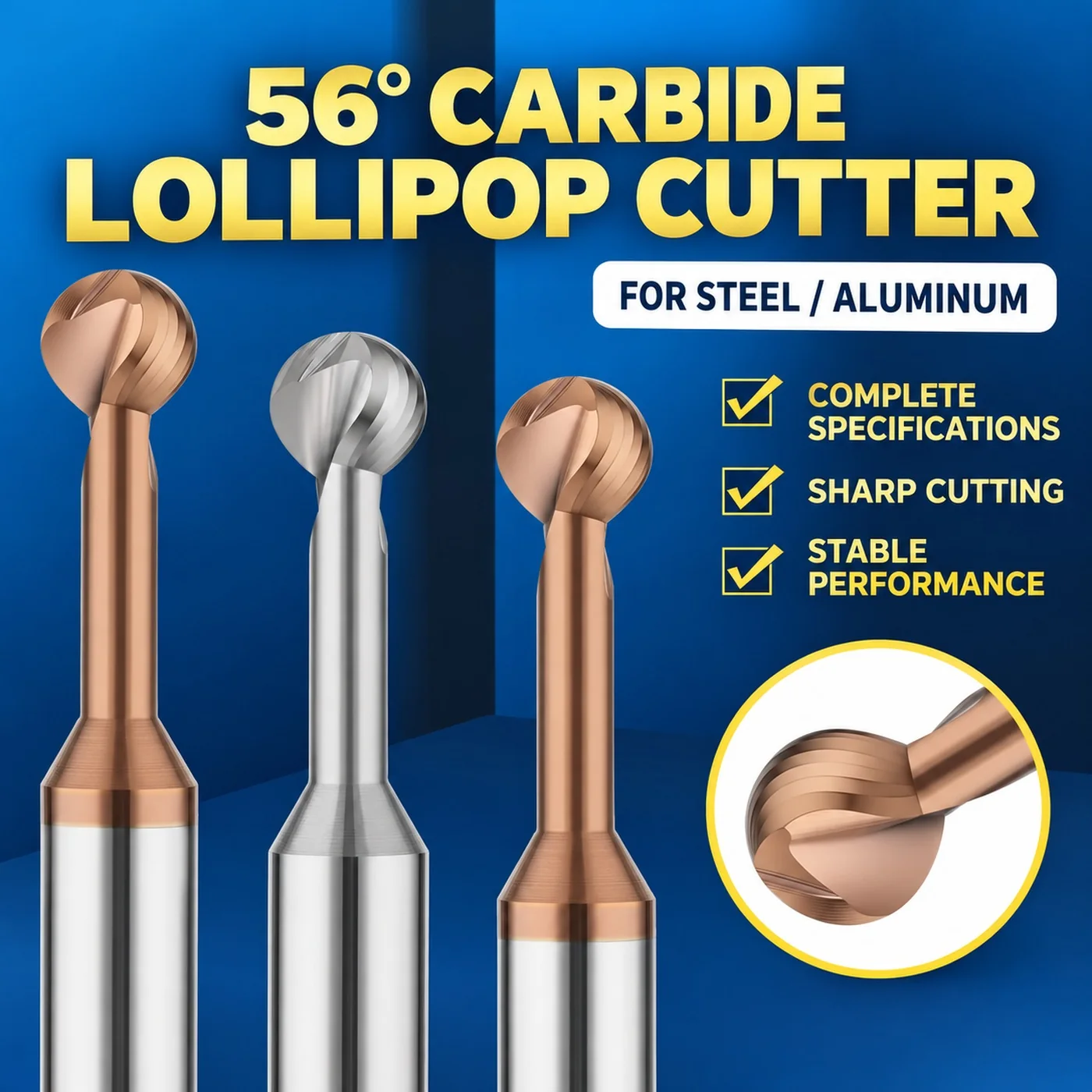 56° Carbide Lollipop Ball Nose Cutters — translated original product image