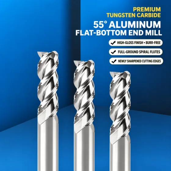 55 degree aluminum 3-flute flat-bottom end mills